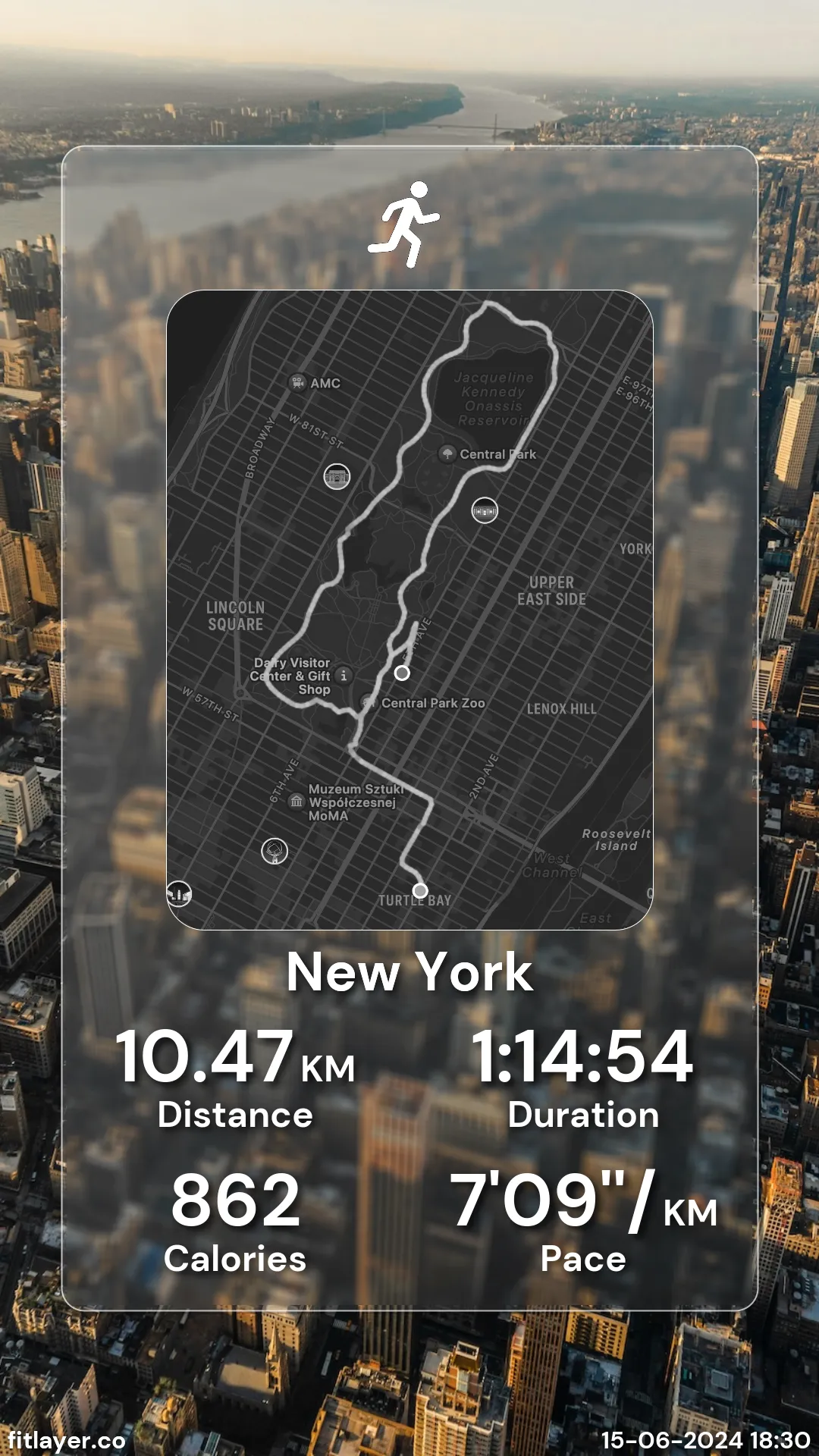 Workout card with center layout